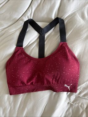 Puma Burgundy Speckle Racerback Sports Bra with Black Straps